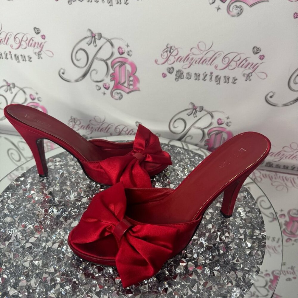 La vie en rose heels ribbon 🎀 bows red heels red bow ribbon accent silky satiny - Picture 14 of 14